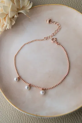 Dangling Pearls Rose Gold Plated Sterling Silver Chain Bracelet