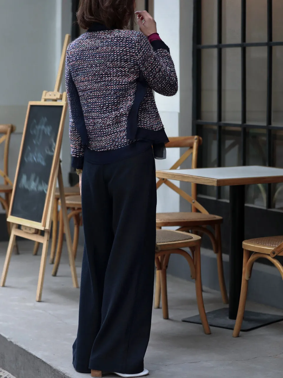 Dark Navy Wide Leg Luxury Fine Wool Trousers