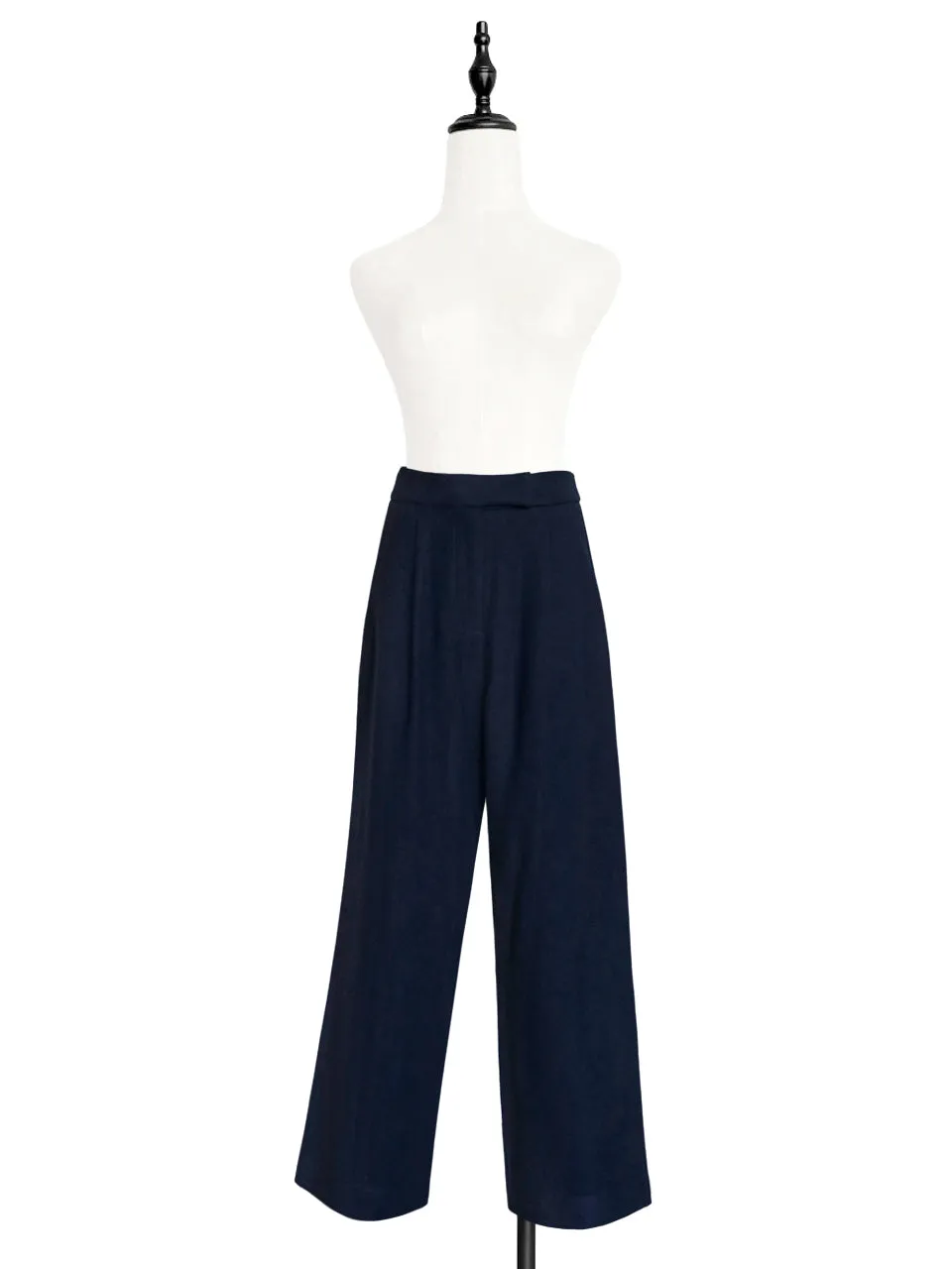 Dark Navy Wide Leg Luxury Fine Wool Trousers