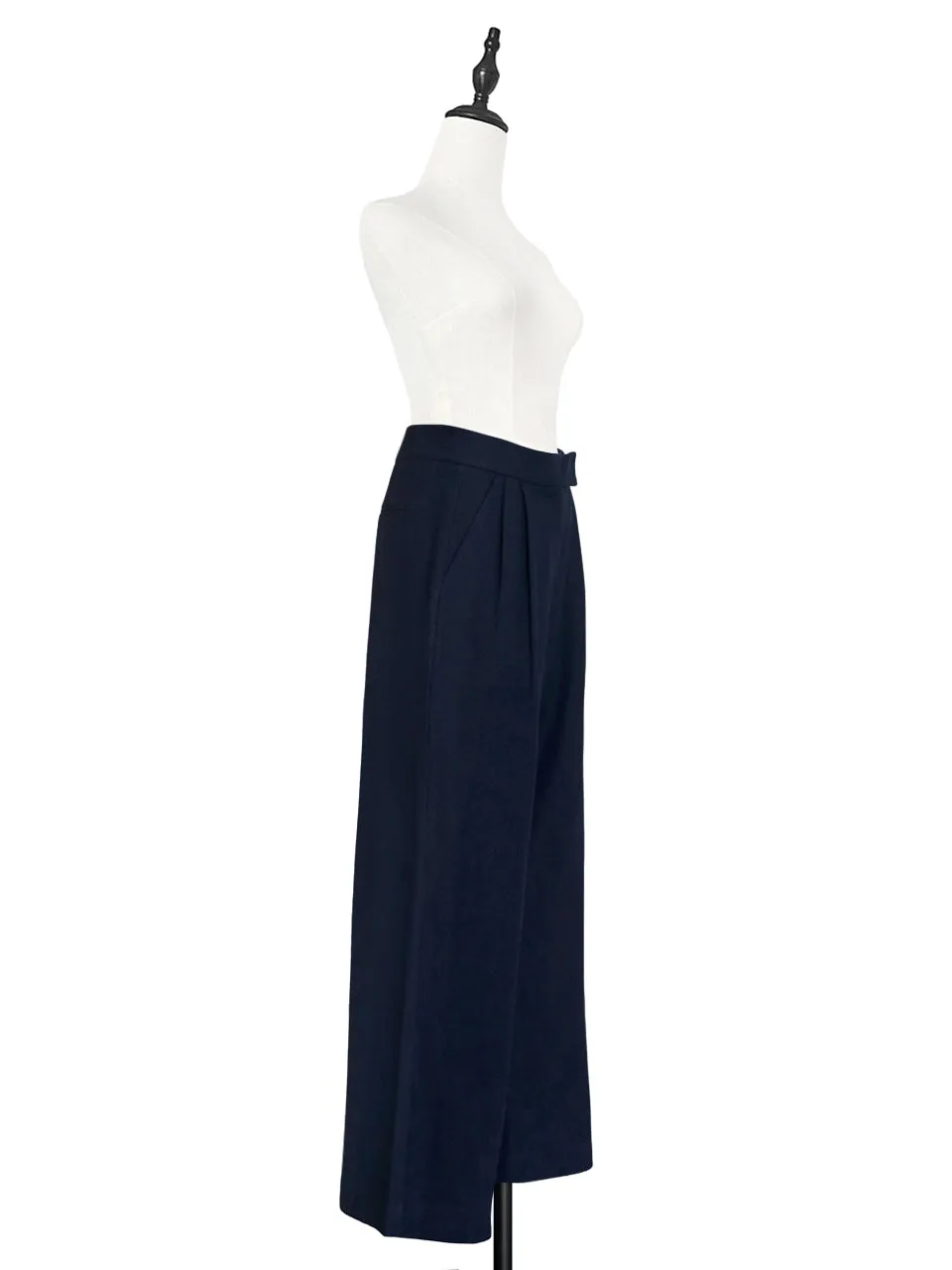 Dark Navy Wide Leg Luxury Fine Wool Trousers
