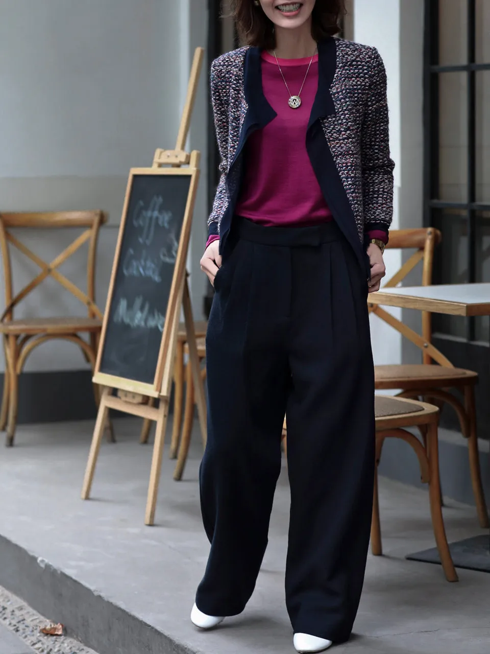 Dark Navy Wide Leg Luxury Fine Wool Trousers