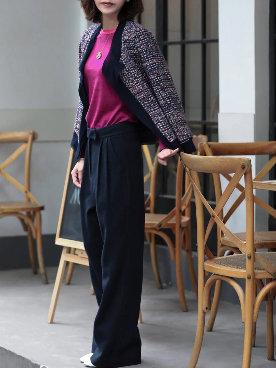Dark Navy Wide Leg Luxury Fine Wool Trousers