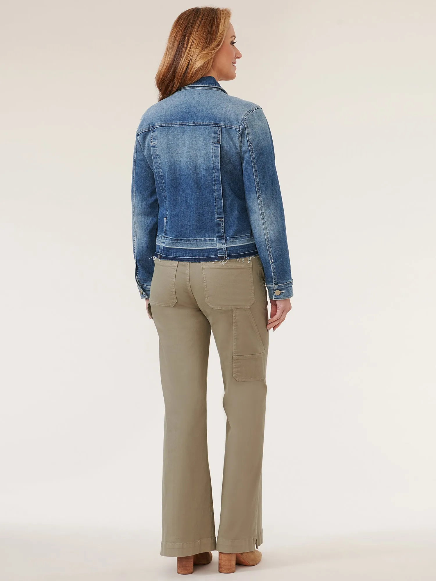 Denim Zip Button Front Released Hem Jacket