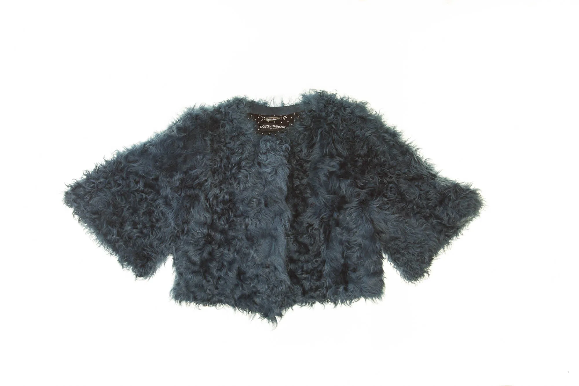 Dolce & Gabbana -  Fur Blue 3/4 Sleeve Jacket IT 44