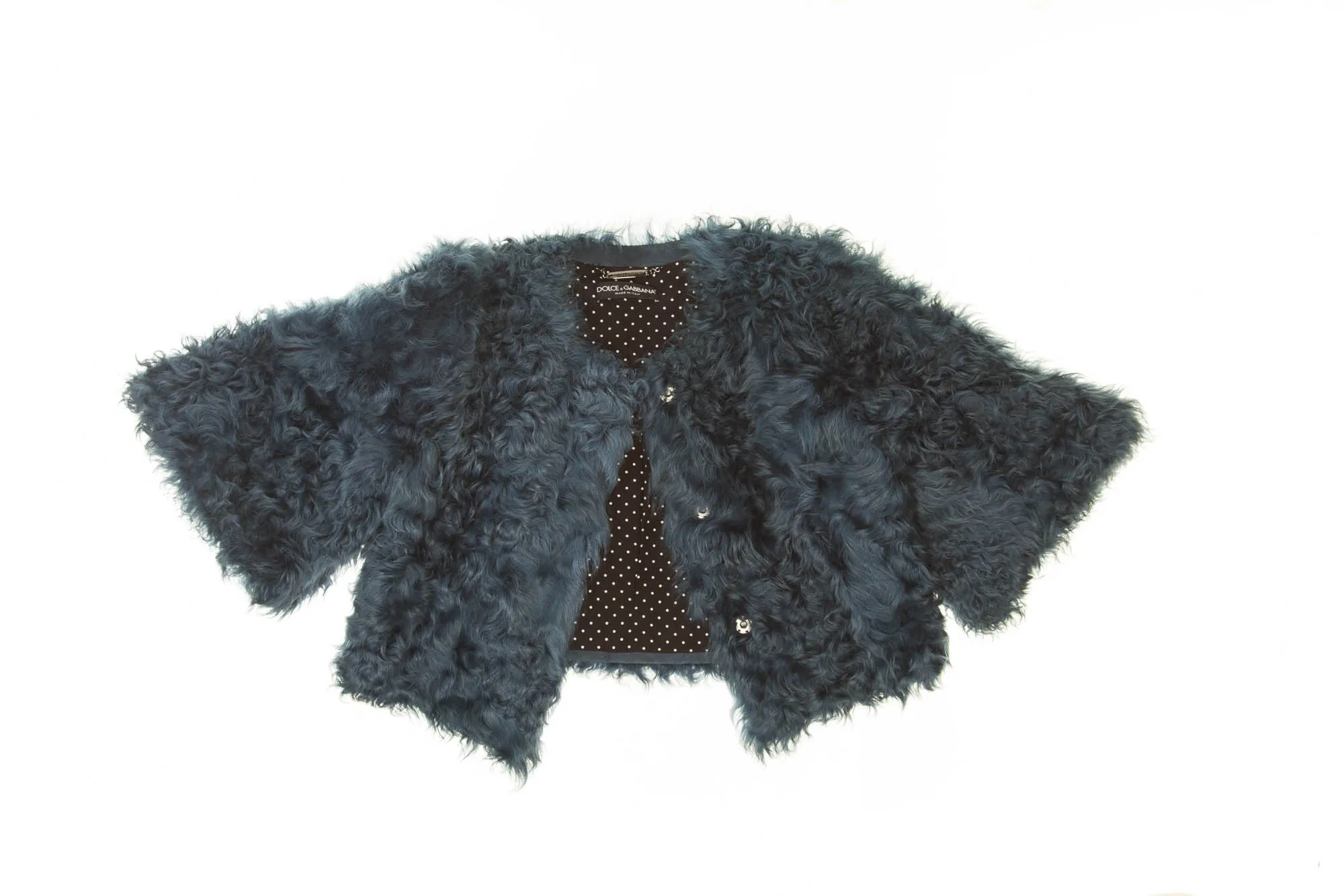 Dolce & Gabbana -  Fur Blue 3/4 Sleeve Jacket IT 44