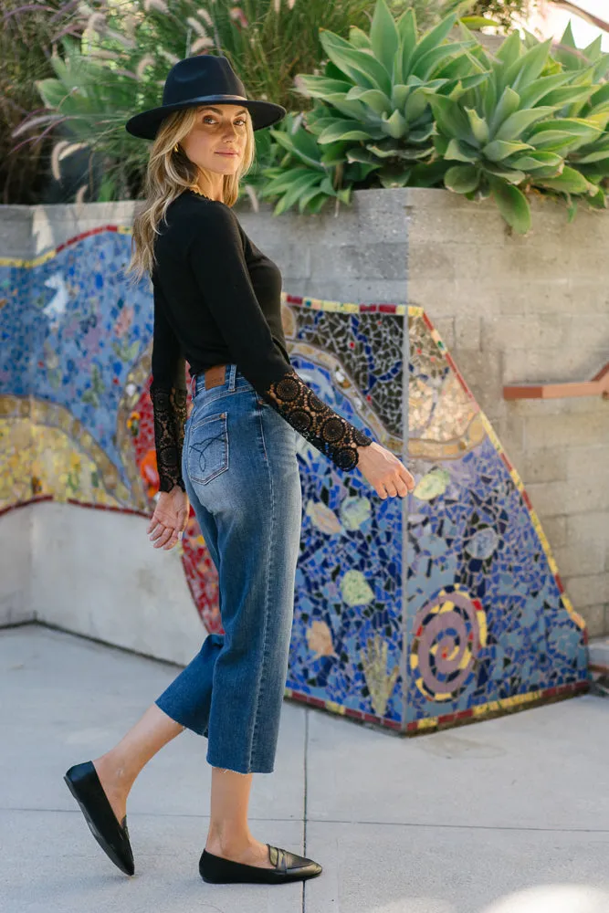 Dolly High Rise Back Pocket Classic Cropped Wide Leg Jeans