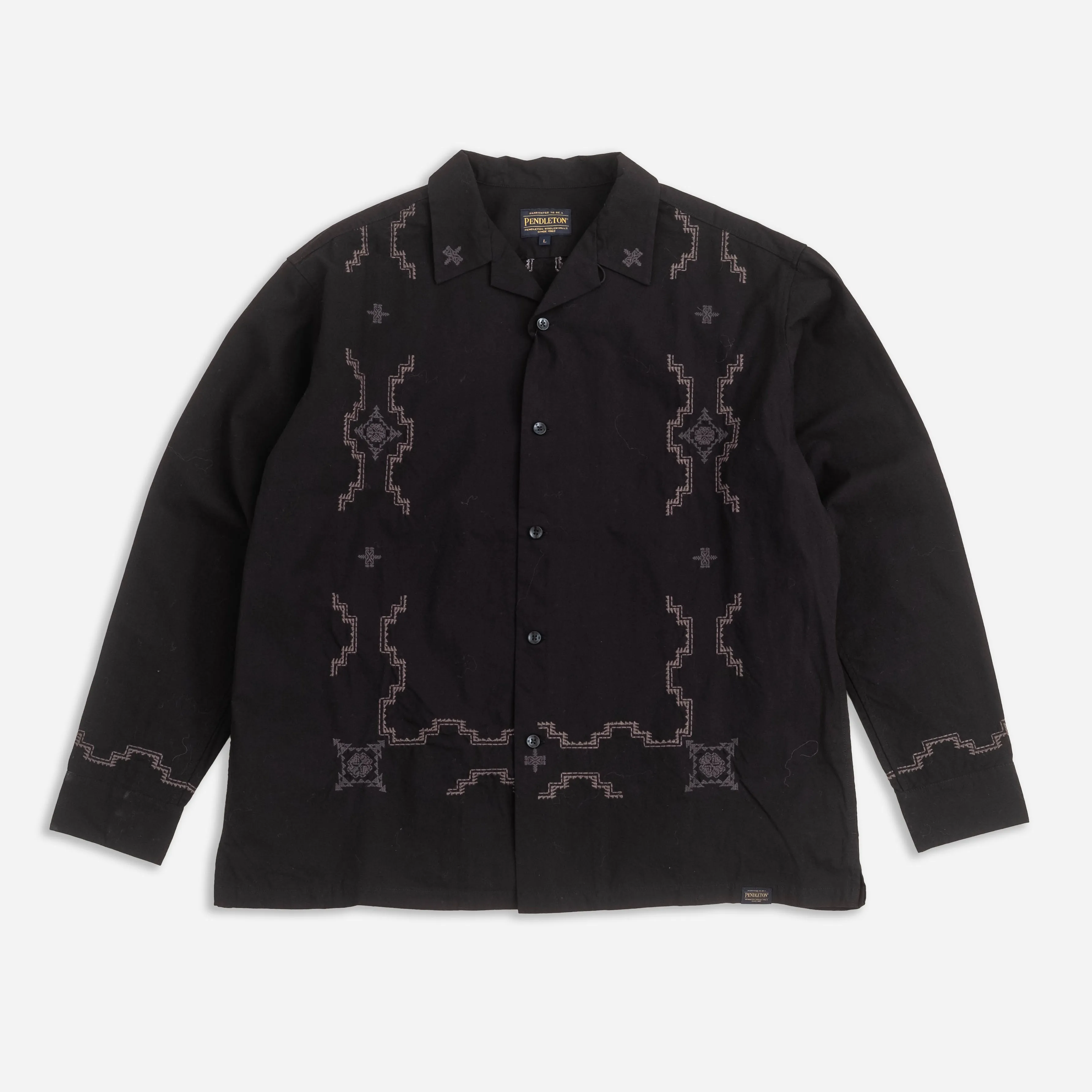 EMBROIDERED OPEN COLLAR POCKET SHIRT - BLACK HARDING
