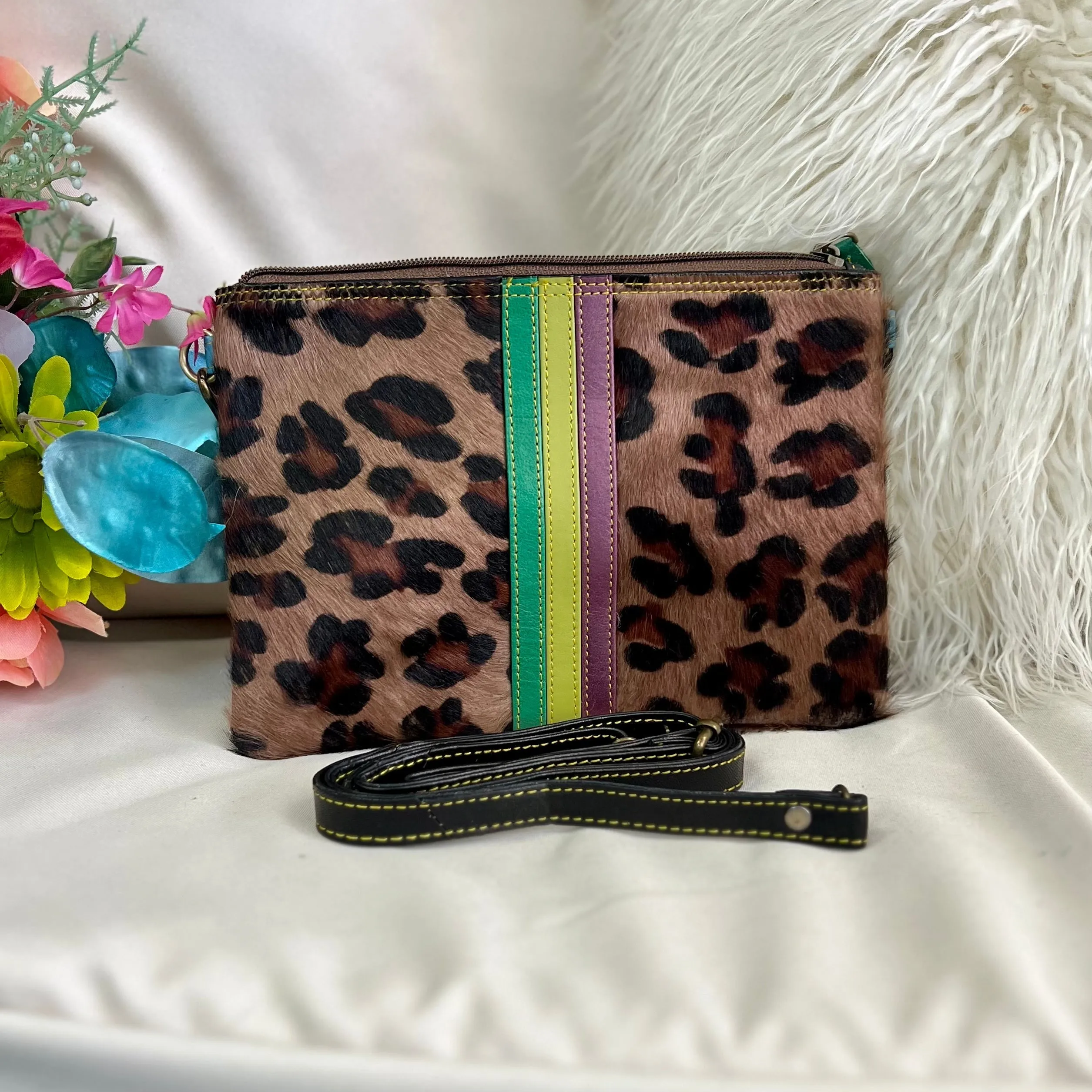 Evie Striped Leather Wristlet and Crossbody- 3 Colors
