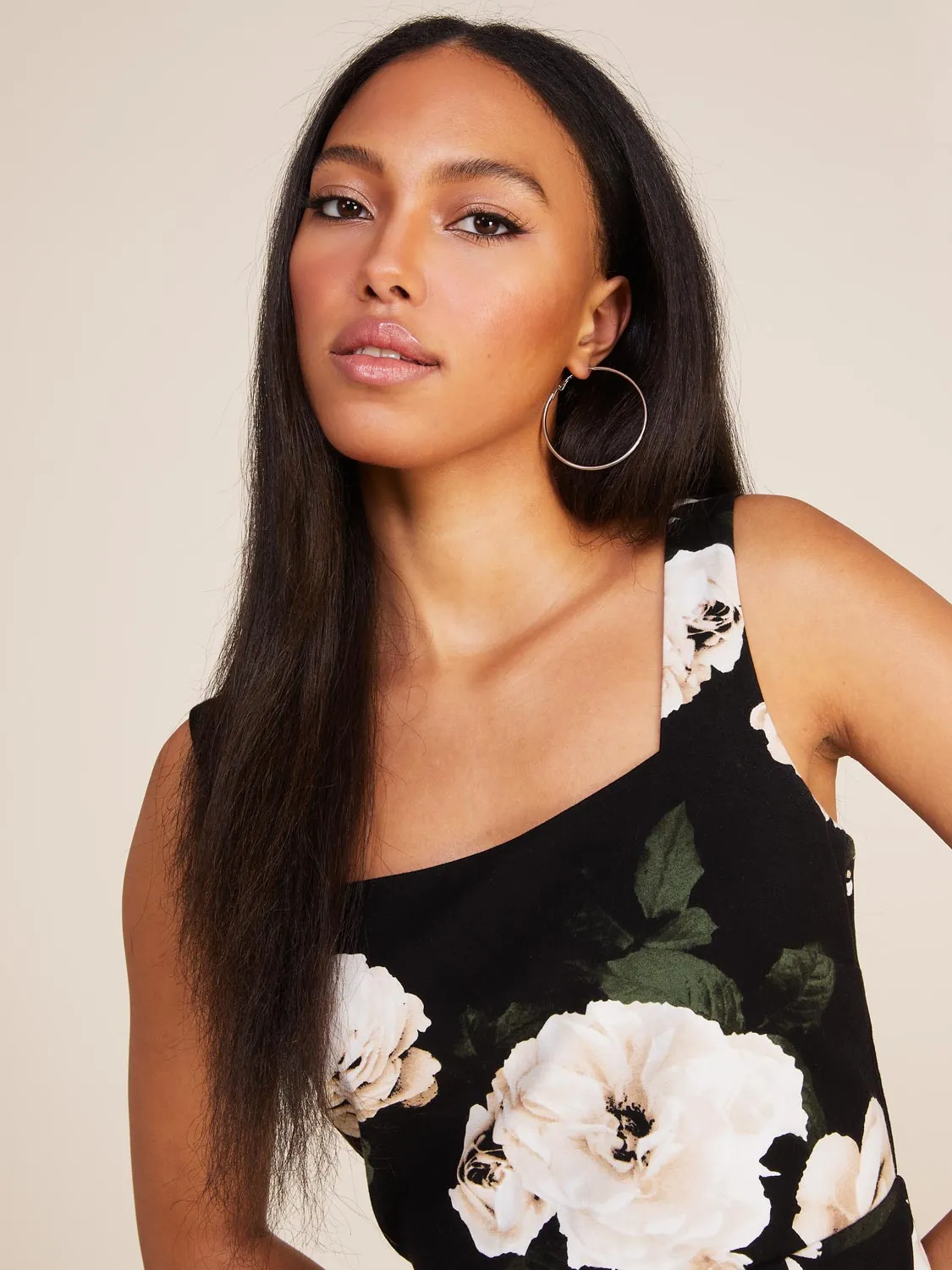 Floral Square Neck Midi Cocktail Dress