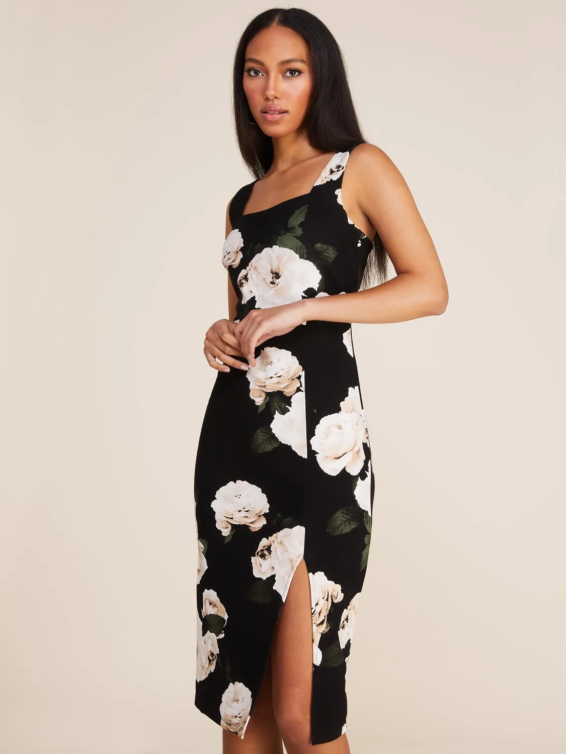 Floral Square Neck Midi Cocktail Dress