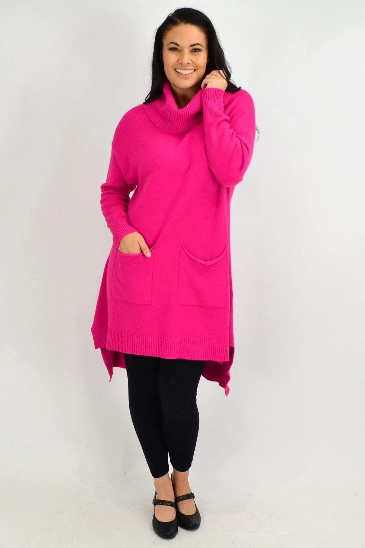Fuchsia Pocket Warm Knit Tunic Jumper
