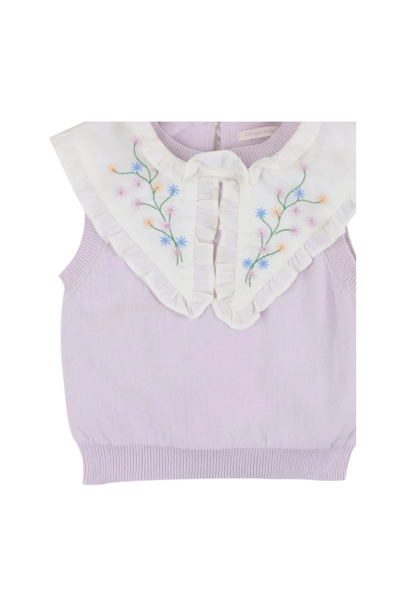 Gingersnaps Knit Top W/Embroidered Collar