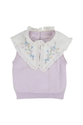 Gingersnaps Knit Top W/Embroidered Collar