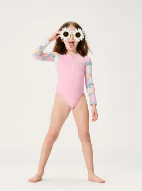Girls 2-7 Tiny Flower Long-Sleeve Front-Zip Swimsuit - Ultramarine Teenie Flower