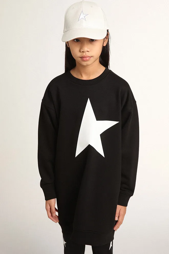 Girls’ black sweatshirt dress with white star