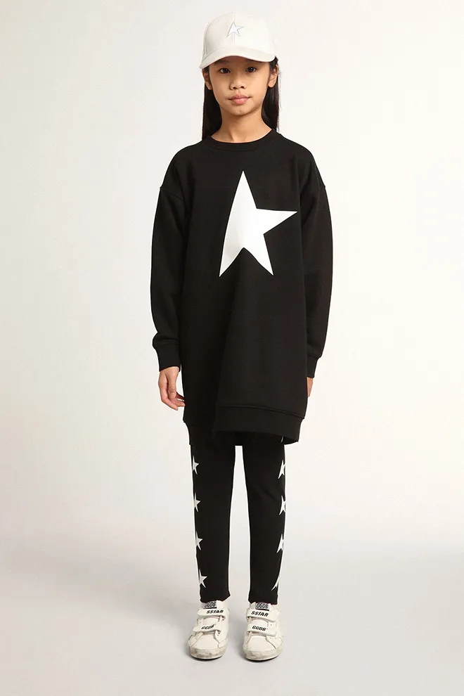 Girls’ black sweatshirt dress with white star