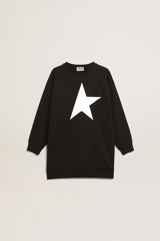 Girls’ black sweatshirt dress with white star