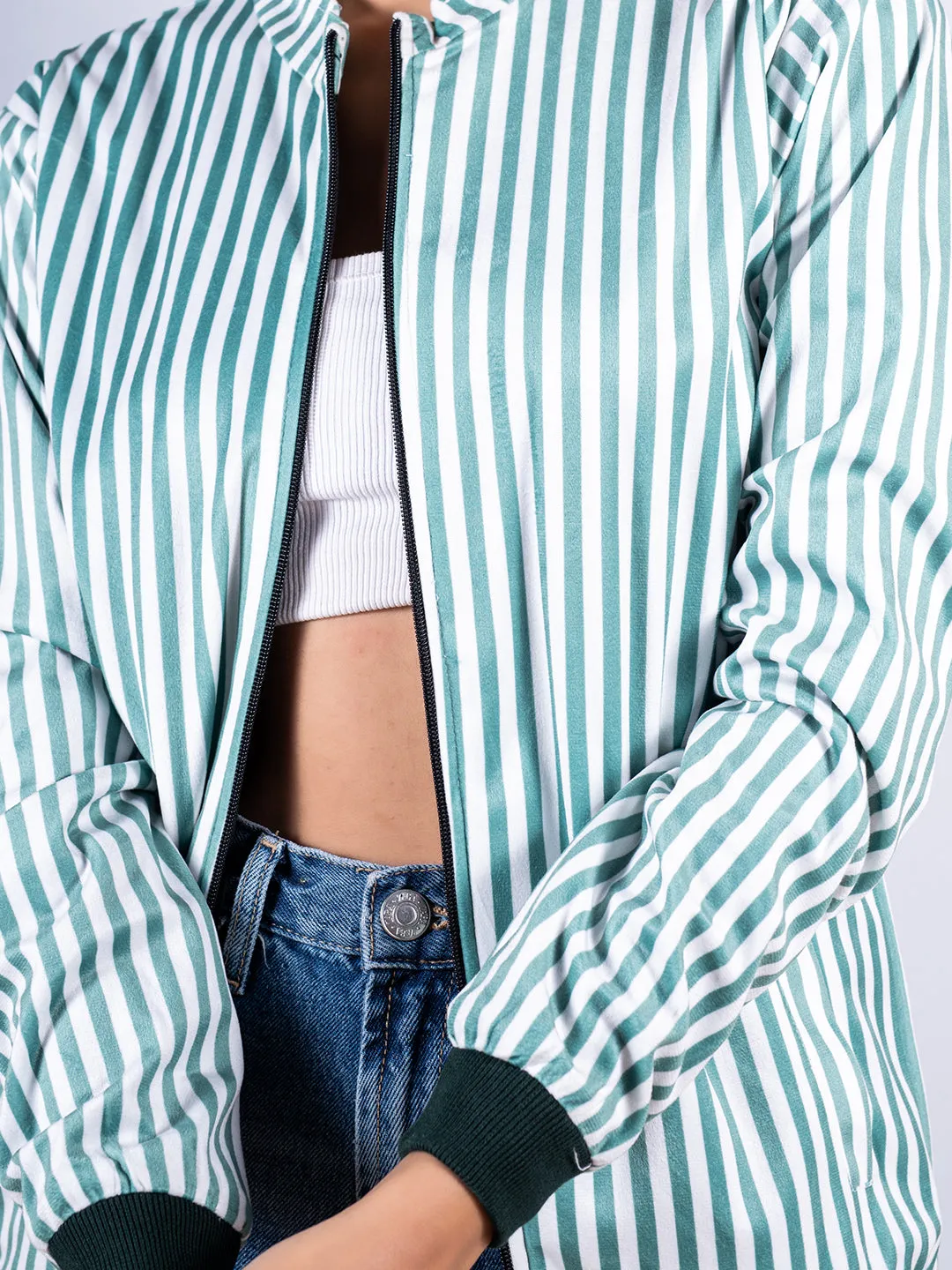 Green Striped Velvet Jacket