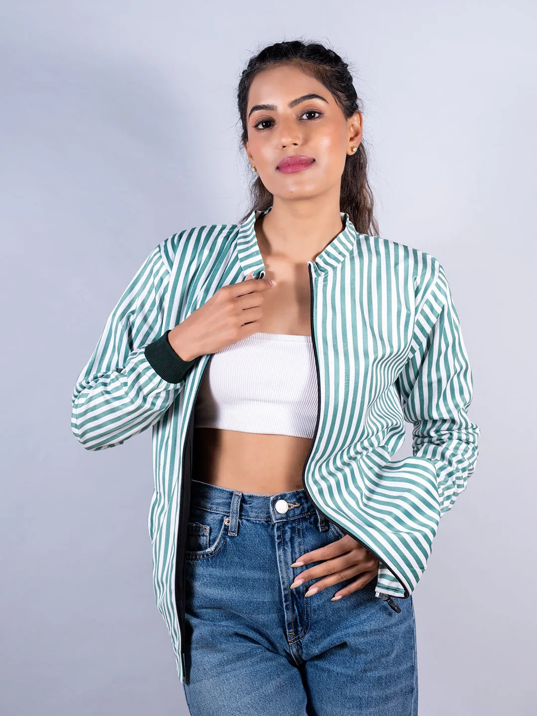 Green Striped Velvet Jacket