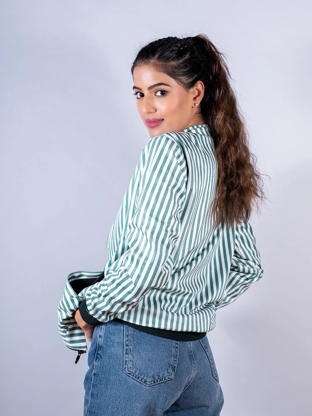 Green Striped Velvet Jacket