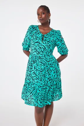 Green with Black Zebra Tie Front Short Dress