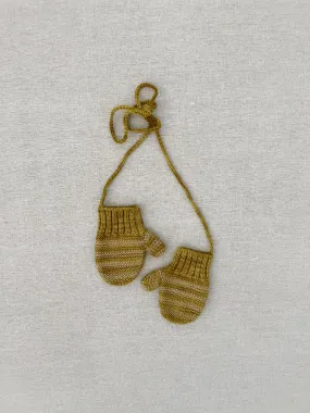 handknit striped mittens in chartreuse