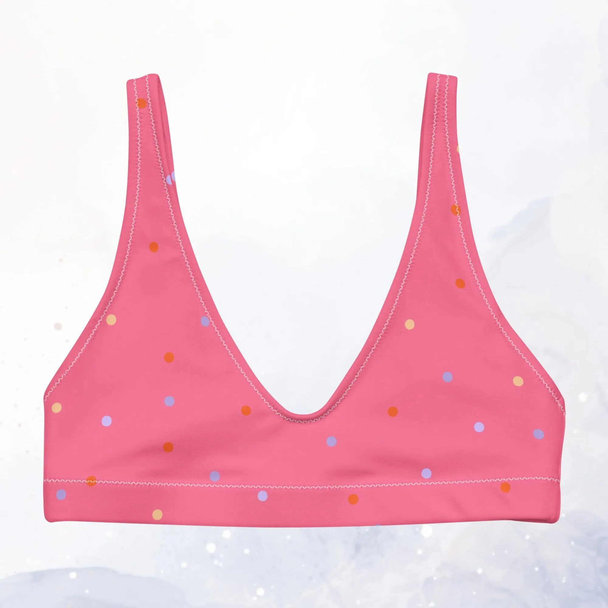Hot Pink Polka Dot Recycled Padded Bikini Bra Top