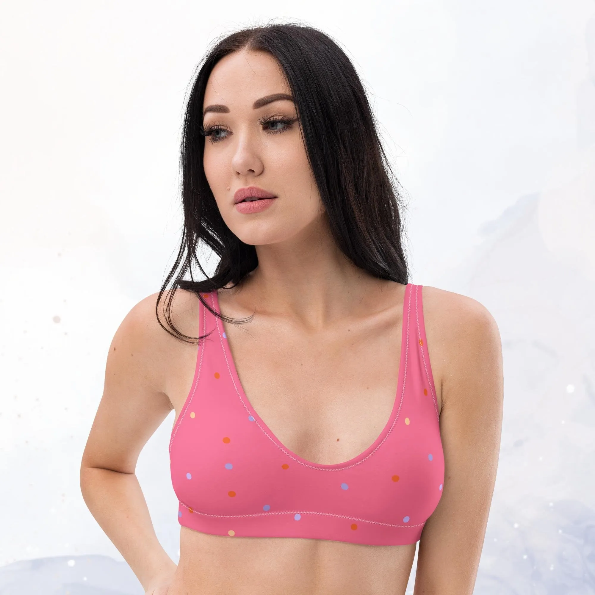 Hot Pink Polka Dot Recycled Padded Bikini Bra Top