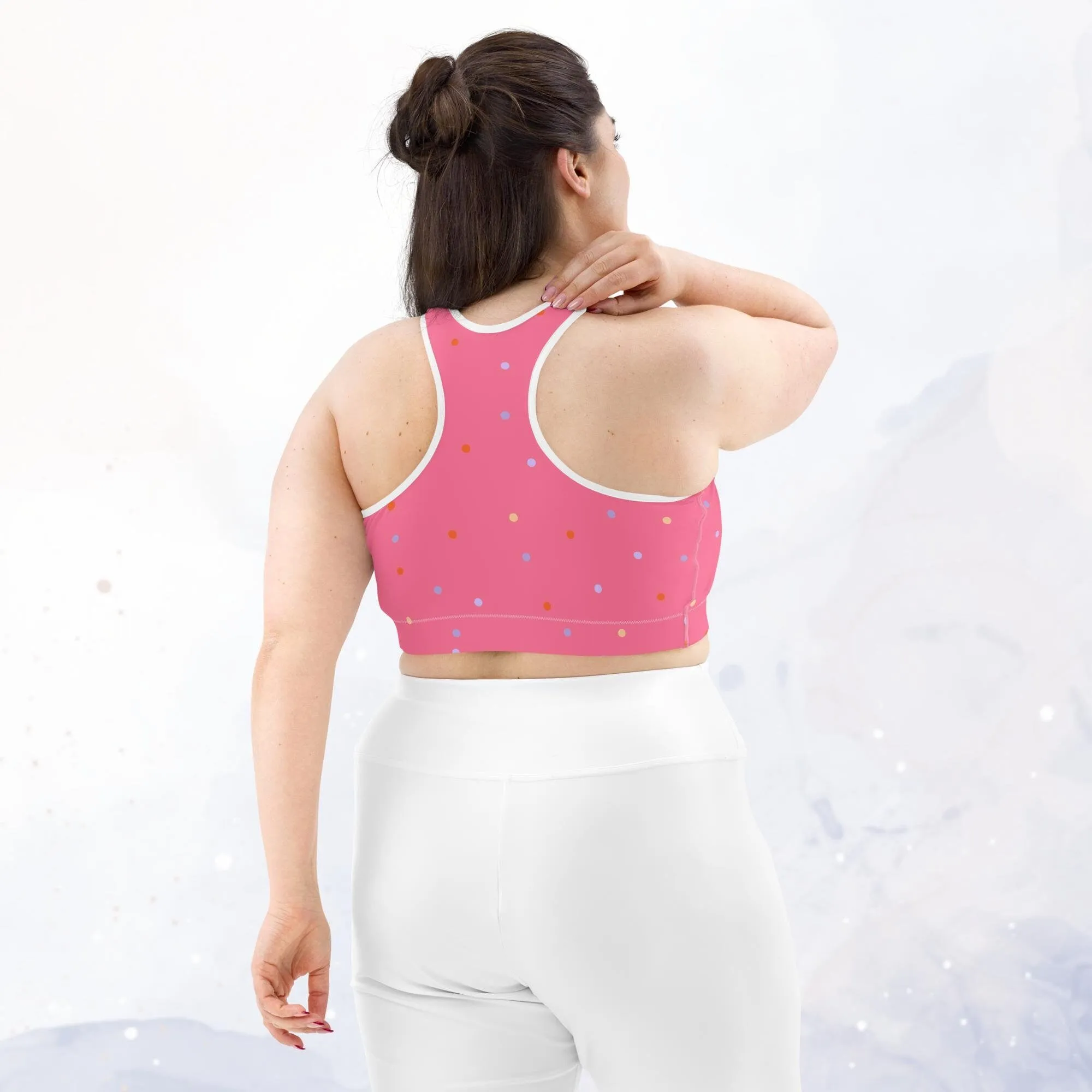 Hot Pink Polka Dot Sports Bra or Swim Top