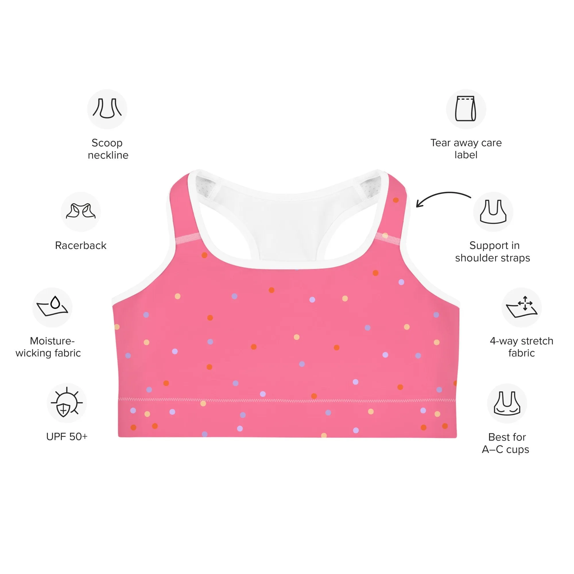 Hot Pink Polka Dot Sports Bra or Swim Top