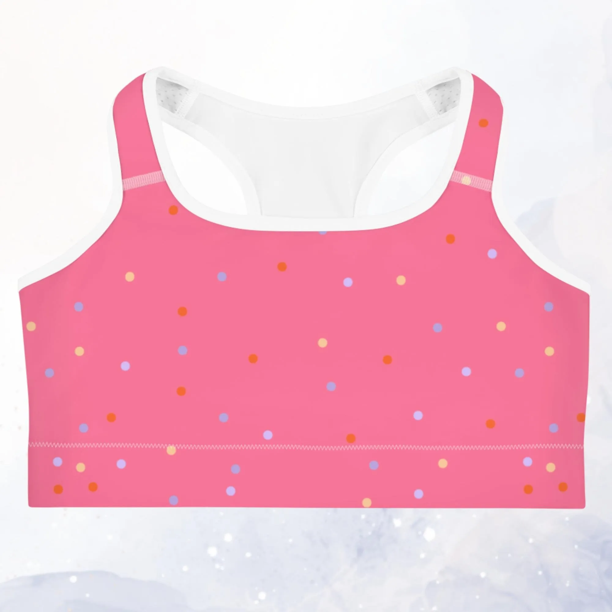 Hot Pink Polka Dot Sports Bra or Swim Top