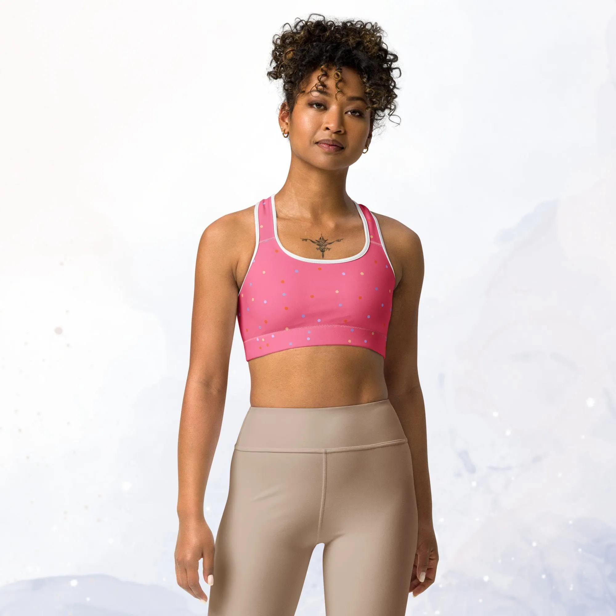 Hot Pink Polka Dot Sports Bra or Swim Top