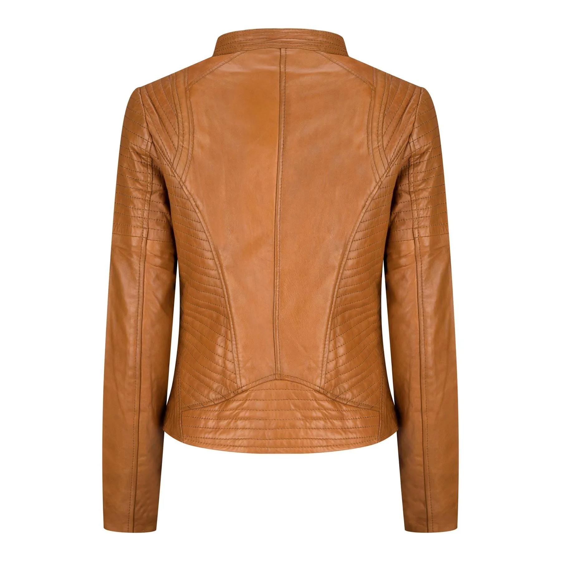 Ladies Real Leather Jacket Short Fitted Bikers Style Vintage Tan Brown Rock