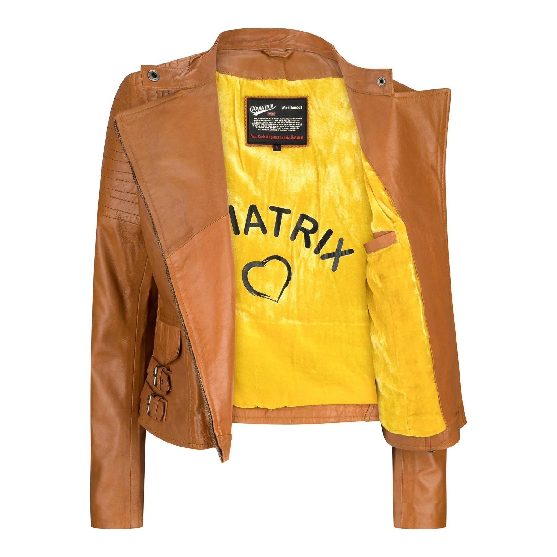 Ladies Real Leather Jacket Short Fitted Bikers Style Vintage Tan Brown Rock