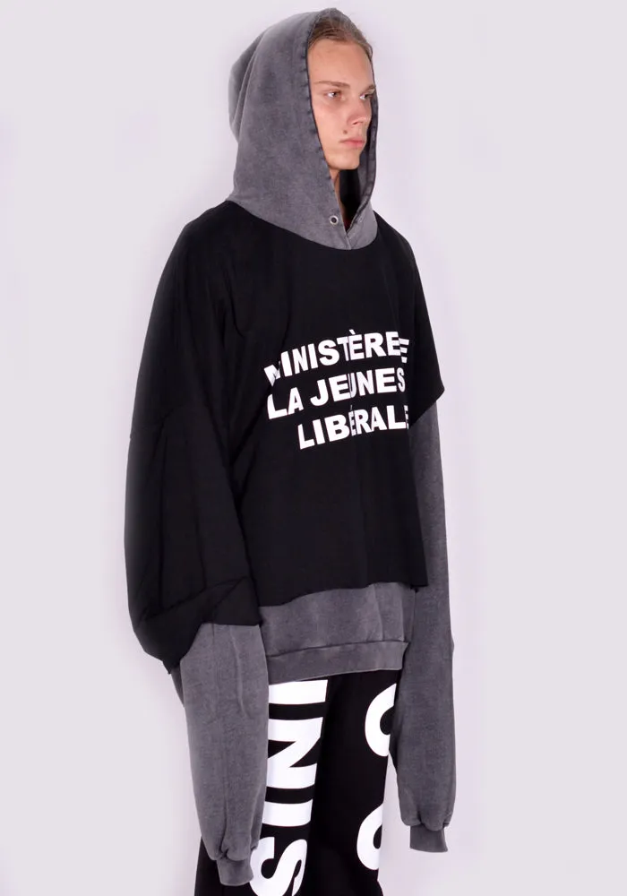 LIBERAL YOUTH MINISTRY LYM04T211 OVERLAYED SWEATHOODIE GREY/BLACK