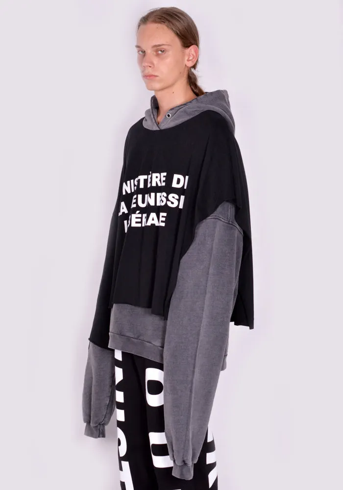 LIBERAL YOUTH MINISTRY LYM04T211 OVERLAYED SWEATHOODIE GREY/BLACK