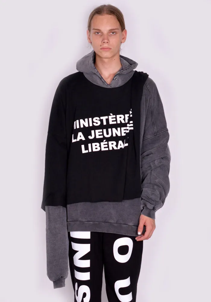 LIBERAL YOUTH MINISTRY LYM04T211 OVERLAYED SWEATHOODIE GREY/BLACK
