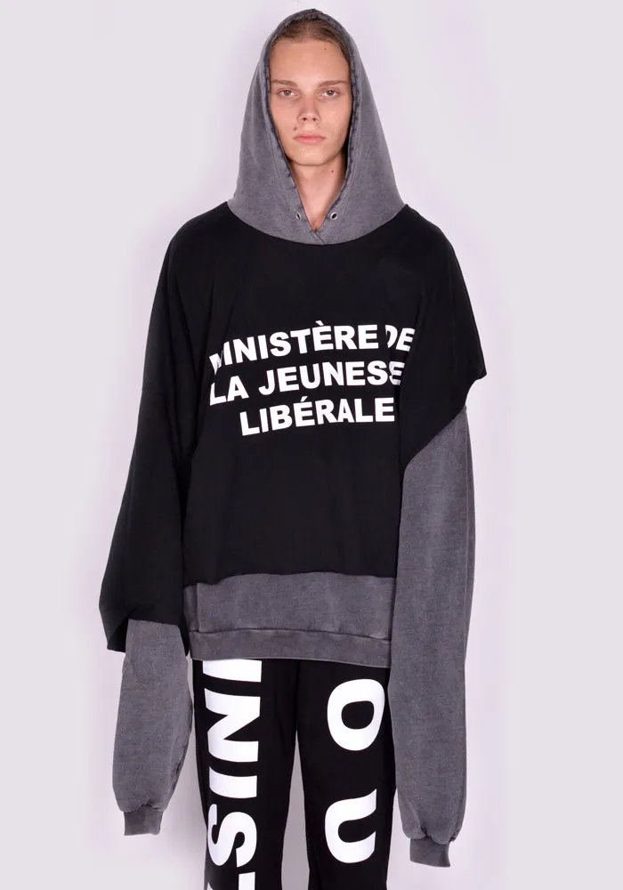 LIBERAL YOUTH MINISTRY LYM04T211 OVERLAYED SWEATHOODIE GREY/BLACK