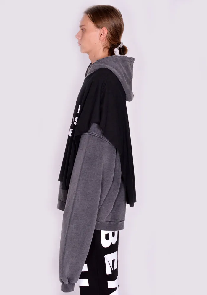 LIBERAL YOUTH MINISTRY LYM04T211 OVERLAYED SWEATHOODIE GREY/BLACK