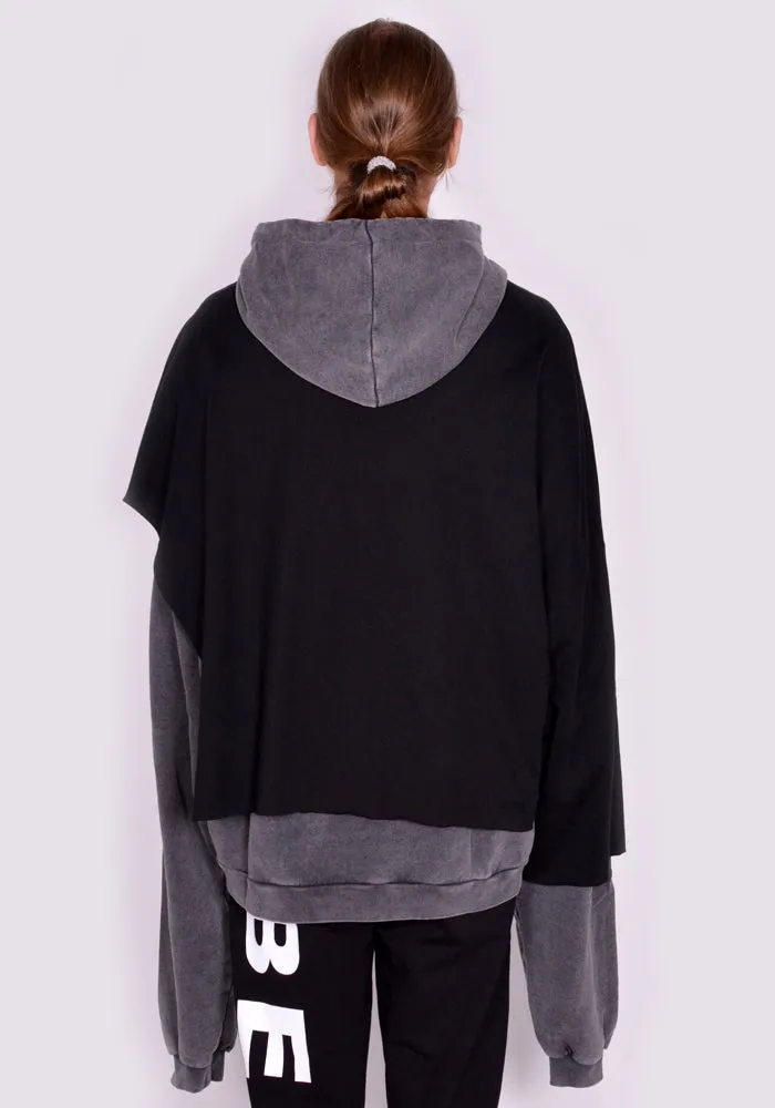 LIBERAL YOUTH MINISTRY LYM04T211 OVERLAYED SWEATHOODIE GREY/BLACK