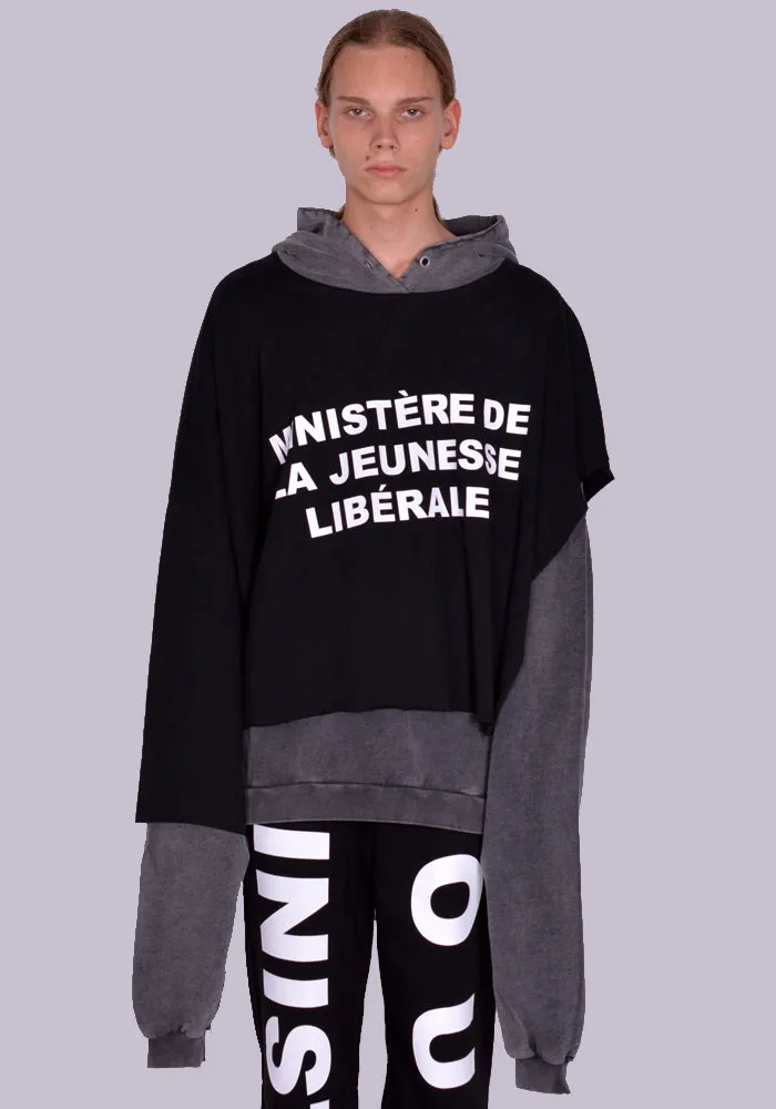 LIBERAL YOUTH MINISTRY LYM04T211 OVERLAYED SWEATHOODIE GREY/BLACK