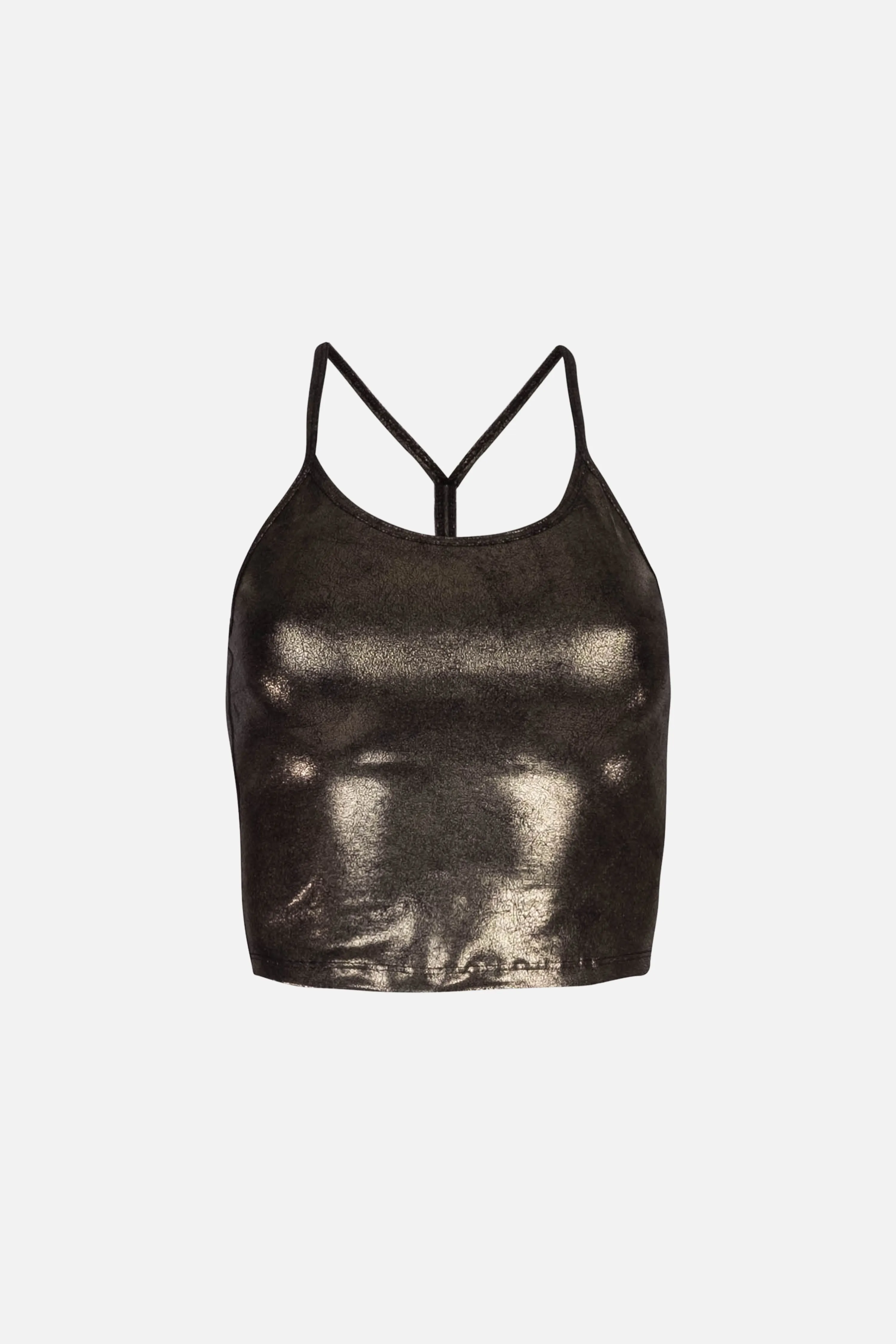 Luxe Leatherette Slim Racerback Crop Tank - Black/Olive Foil