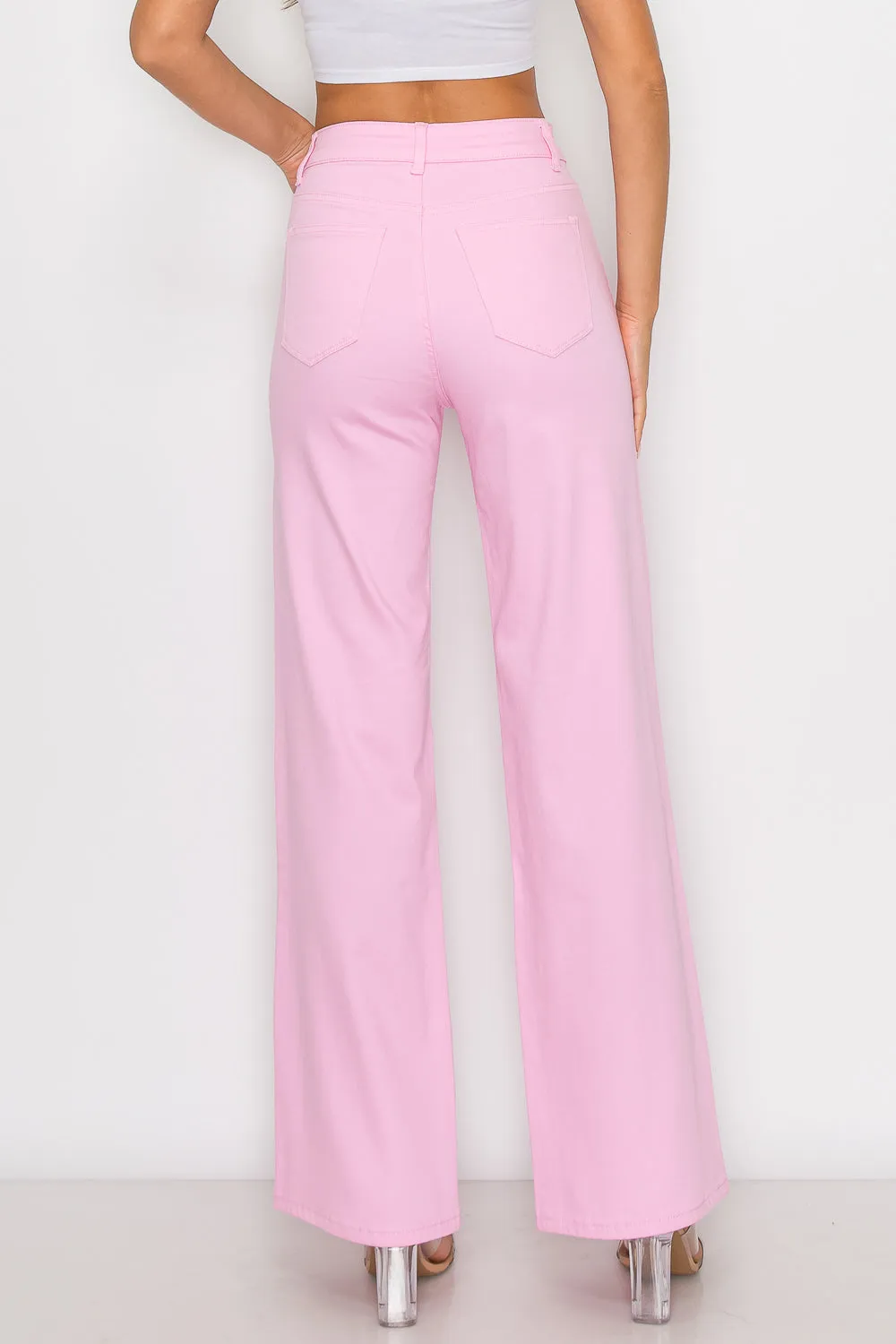 LVB-230 LIGHT PINK HIGH WAISTED SUPER-STRETCH COLORED WIDE LEG JEANS