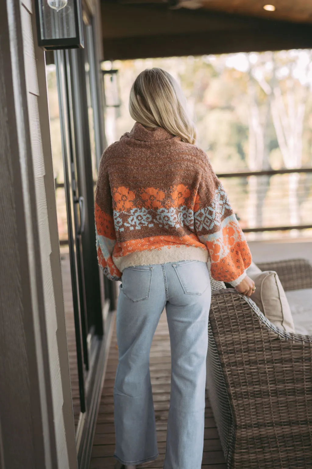 Macie Floral Turtleneck Sweater-Orange Mix
