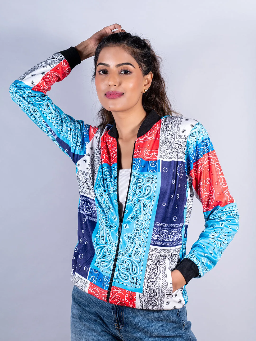 Multicolor Paisley Printed Velvet Jacket
