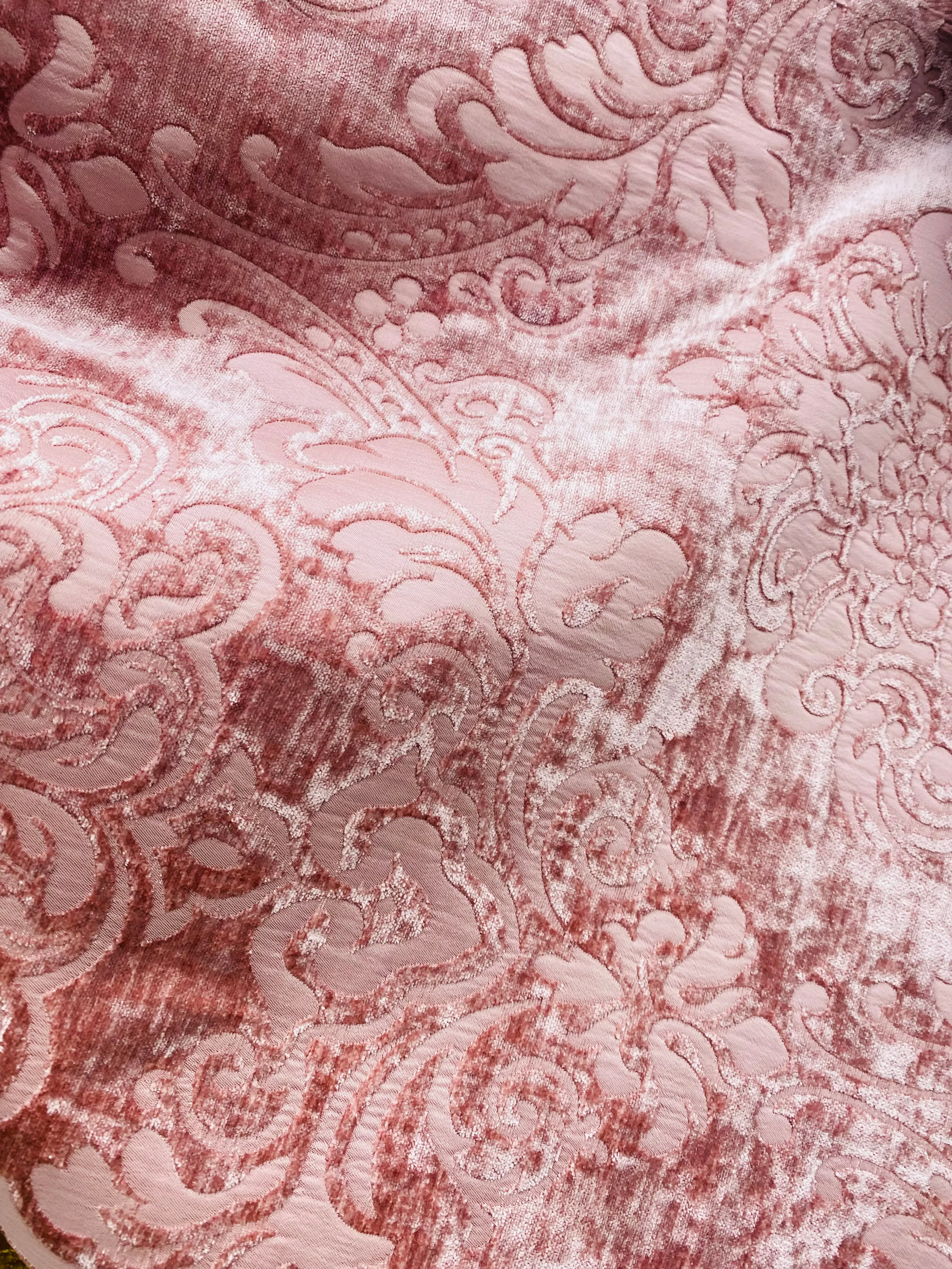 NEW King Julius Designer Brocade Satin Burnout Chenille Velvet Fabric - Rose Pink