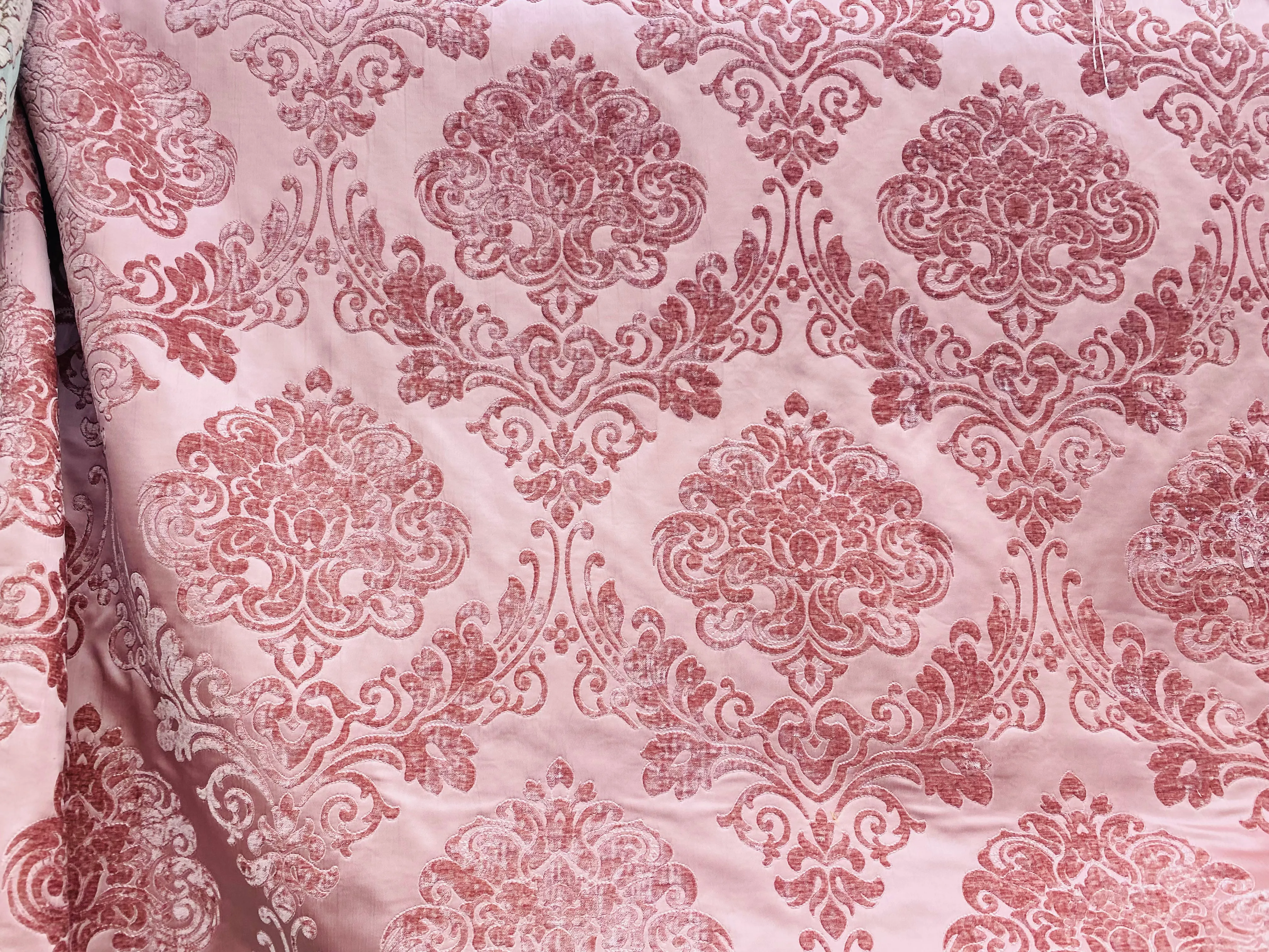 NEW King Julius Designer Brocade Satin Burnout Chenille Velvet Fabric - Rose Pink