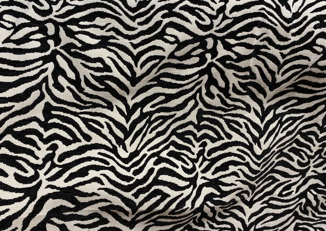 NEW Queen Claudia Designer Upholstery Heavyweight Burnout Zebra Chenille Fabric Black and White