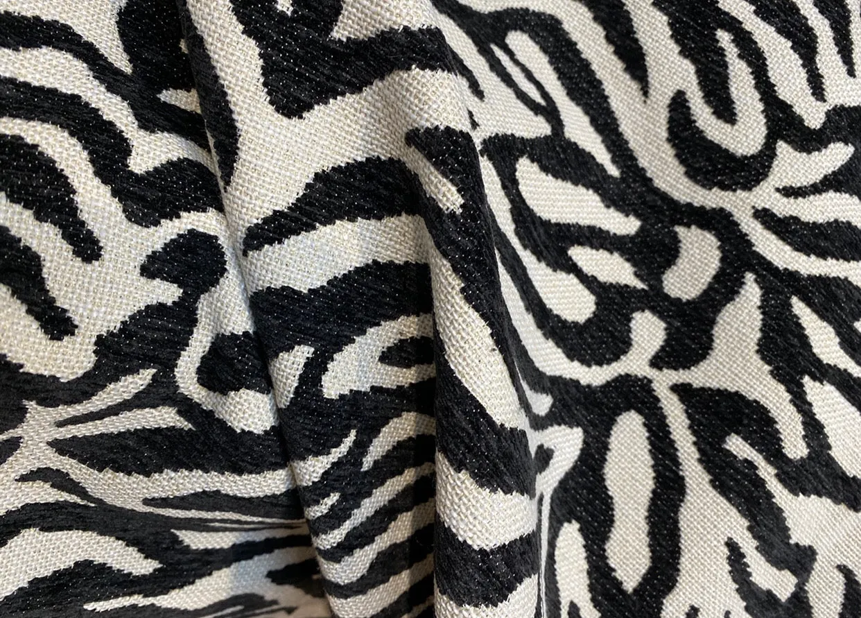 NEW Queen Claudia Designer Upholstery Heavyweight Burnout Zebra Chenille Fabric Black and White
