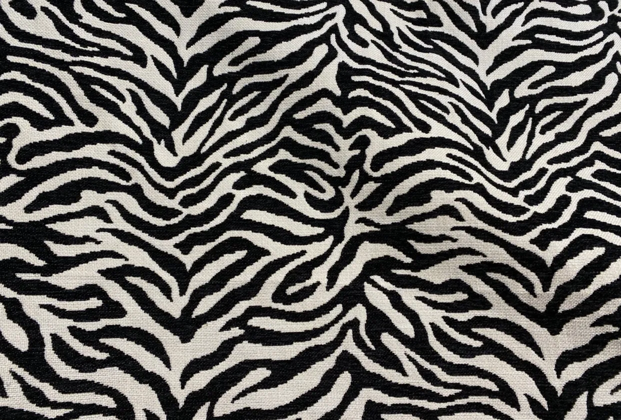 NEW Queen Claudia Designer Upholstery Heavyweight Burnout Zebra Chenille Fabric Black and White